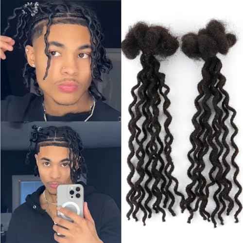 14 Inch 30 Strands Curly Loc Extensions Human Hair, 0.6cm Pencle Size Dreadlock Extensions Human Hair for Women Men Kids Full Handmade Permanent Dreads Locs