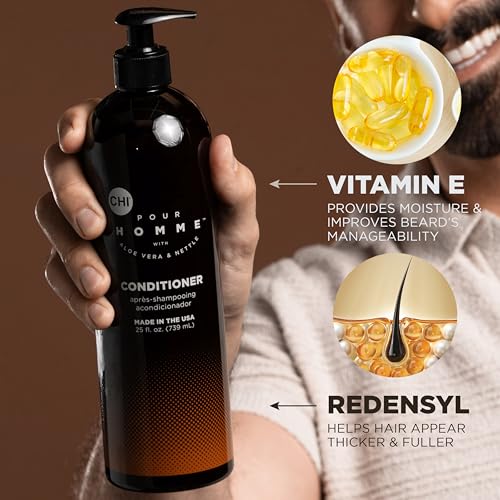 CHI Pour Homme Moisturizing Daily Conditioner For Men, Smooths & Detangles, Made With Aloe Vera & Nettle, Fresh, Woody Scent, Sulfate-Free, 11.5 oz