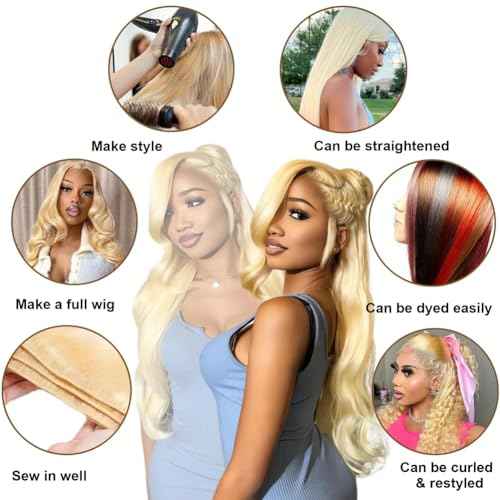YISEA 613 Body Wave Brazilian Hair 12A Brazilian 613 Body Wave 4 Bundles (10 12 14 16) Unprocessed Human Raw Mink Hair Bundles Wet and Wavy Human Hair 613 Blonde