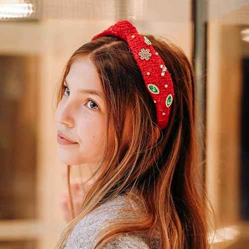 FROG SAC Knot Headband for Girls, Knotted Headbands for Toddler Kids, Rainbow Beaded Unicorn Hair Accessories, Girl Head Band, Halloween Christmas Stocking Easter Basket Stuffers (Red)