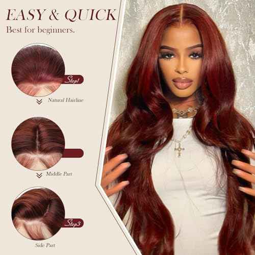 30 Inch Brown Wig Human Hair 200 Density Reddish Brown 13x4 HD Lace Front Wigs Human Hair Pre Plucked Brown Body Wave Human Hair Wig Colored Reddish Brown Lace Frontal Wigs