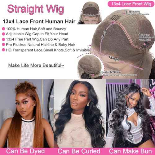 BELE 13x4 Lace Front Wigs Human Hair 22 Inch 200% Density Pre Plucked Brazilian Virgin Straight Skinlike Real Hd Lace Frontal Wigs Human Hair Glueless Straight Lace Front Wigs for Women