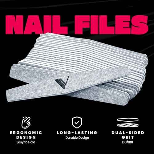 V Beauty Pure Zebra Nail File for Natural Nails 100/180 Grit - Fingernail Files for Shaping, Contouring & Finish Filing Gel & Acrylic Nail Edges - Nail Filer Shaper for Pedicure & Manicure, 50 pcs