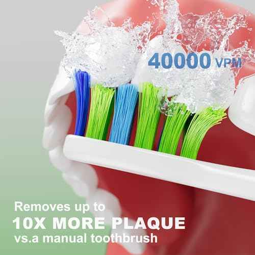 7AM2M Sonic Electric Toothbrush for Adults and Kids, 40000VPM Power Toothbrushes, Fast Rechargeable with 4 Brush Heads, 5 Modes, 2 Minutes Built in Smart Timer, One Charge for 60 Days (Green)