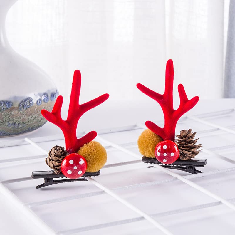 18PCS Cute Reindeer Antler Headdress Hairpin for Christmas Party Hair Clips 8PCS Deer Antlers Ear Headband Hairpins and 10 PCS Small Mini Xmas Party Clips Accessories Set A