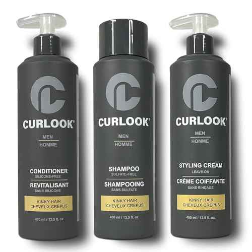 Kinky-Coily Package | Sulfate-Free, Silicone-Free Shampoo, Conditioner & Leave-In Styling Cream Set for Men | 400ml (13.5 oz) Each Bottle | Made in Canada Curly Hair Products | Pack of 3