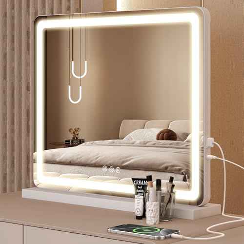 Sweetcrispy 20"x22" LED Vanity Mirror with Lights, Smart Makeup Mirror with Touch Control, 3-Color Lighting