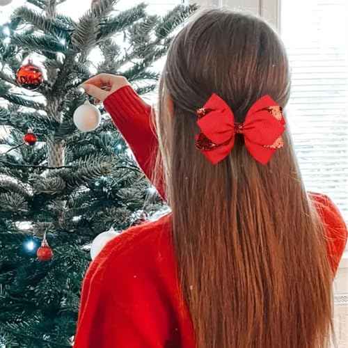 12pcs 4 Inch Hair Bows for Girls - Christmas Hair Clips with Alligator Clip, Glitter & Sparkly Ribbon Bows - Barrettes & Hairpins for Teens, Toddler, Kids