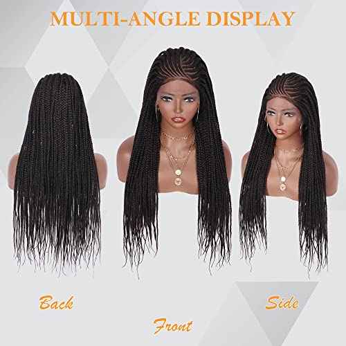 13x6 Lace Front Box Braided Wigs for Black Women HD Lace Frontal Box Braids Wigs with Baby Hair Lightweight Synthetic Black Cornrow Fully Handmade Braided Wig (30 inches)