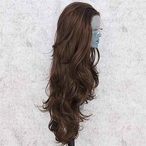 SAPPHIREWIGS Dark Brown Long Wavy T-Part Lace Front Wig For Women Natural Looking Heat Resistant Black Synthetic Hair Wigs 26inch