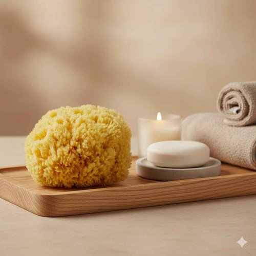 Natural Yellow Sea Wool Sponge 6 Inches. Perfect for Bath, Shower & Body Care. Super Soft & Not Skin Irritating. Baby Approved. Luxury Sponge in a Bag & Craft Box
