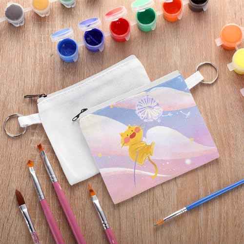Frienda 30 Pieces Sublimation Blank Small Coin Canvas Makeup Bags Bulk Cosmetic DIY Craft Pouch with Zipper Coin Purse Pencil Pouch Travel Toiletry Organizer(White)