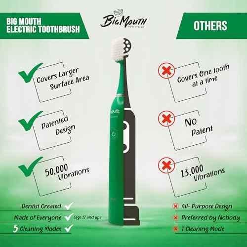 BIG MOUTH TOOTHBRUSH Dr Bobbi Electric Toothbrush for Adults Ultrasonic Rechargeable Toothbrush with 5 Cleaning Modes & 2-Minute Smart Timer Retains 42-Day Battery Travel-Ready Design ? (Green)