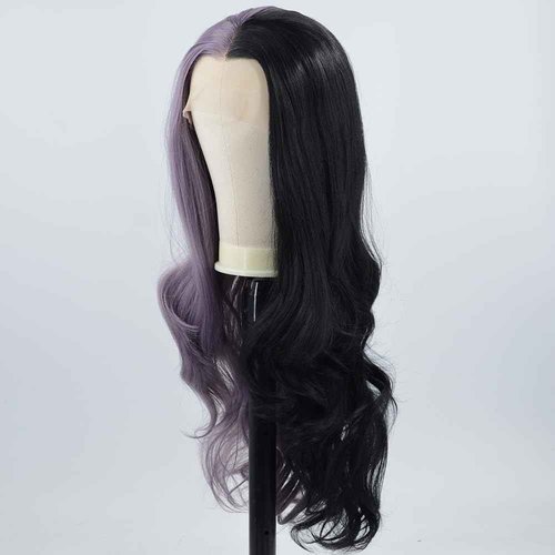 ZHYWIGS Synthetic Lace Front Wigs Long Highlight Purple Black Split Hair Heat Resistant Half Black Purple Side Part 24Inch Long Party Wigs