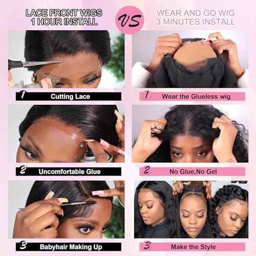 Wear and Go Glueless Wigs Human Hair Pre Cut 200% Density Water Wave 5x5 HD Lace Closure Wigs Human Hair with Baby Hair Pre Plucked Natural Hairline Wet and Wavy Wig for Women 22 Inch