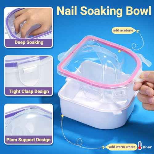 TsMADDTs 12PCS Nail Soaking Bowl Acetone Gel Polish Remover Kit with 2PCS Soak Off Bowls Manicure Bowls for Hands, Cuticle Remover Tools, Cuticle Oil, Files, Buffers, Brush, Dip Removal Kit