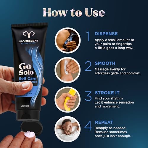 Promescent Go Solo Lotion for Men, Natural Unscented Moisturizing Ingredients with Coconut Oil and Sweet Almond Oil, Creamy Natural Texture, Fast-Absorbing, Made in The USA, 4 fl oz
