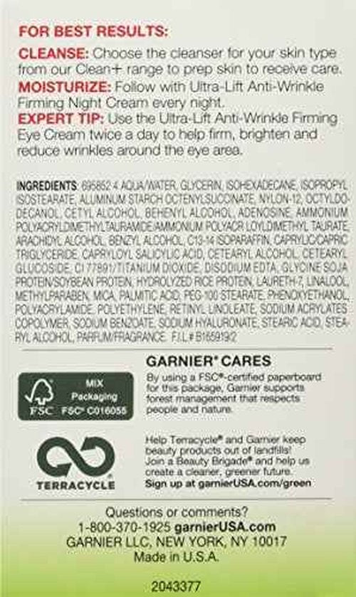 Garnier SkinActive Ultra-Lift Anti-Wrinkle Firming Night Cream, 1.7 oz.