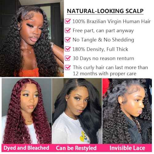 Manorshen 28 Inch 5x5 HD Lace Closure Wigs Human Hair Pre Plucked Deep Wave Human Hair Wigs for Black Women Glueless 180% Density Wet and Wavy Deep Curly Wig Natural Color with Baby Hair