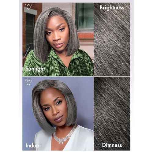 LUVME HAIR 12'' Grey Salt & Pepper Bob Wig Blunt Cut Bob Wig Pre Cut Glueless Wigs Glueless Lace Front 12 Inches Bob, Pre Cut Plucked Hd Lace Short Wig Ready To Go Natural Color Straight Side Part