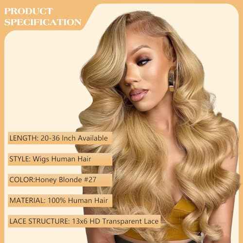 28 Inch Honey Blonde Wig Human Hair 200% Density 13x6 Body Wave Pre Plucked Glueless HD Transparent Lace Frontal Human Hair