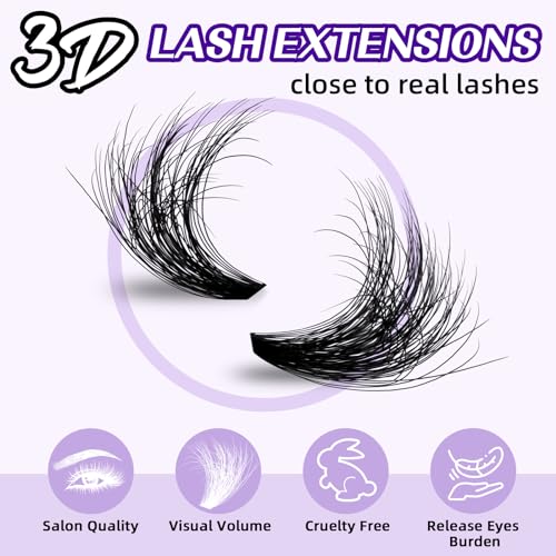 B&Qaugen Lash Extension Kit 3D Thick Lash Clusters Kit 280pcs Eyelash Extension Kit 10-18mm 70D+90D D Curl DIY Lash Extension Kit with Lash Bond and Seal, Lash Remover (KIT-70D+90D-MIX10-18mm), Black