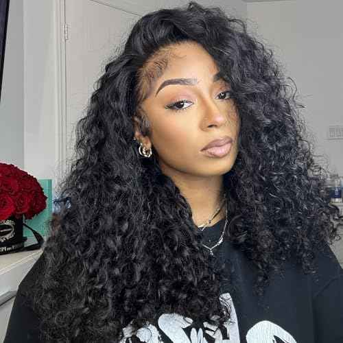 Myecool Curly Half Wig Human Hair 200 Density Glueless Wear and Go Wigs Human Hair 16 Inch 3 In 1 Half Wigs for Women Drawstring Seamless Flip Over Beginner Friendly