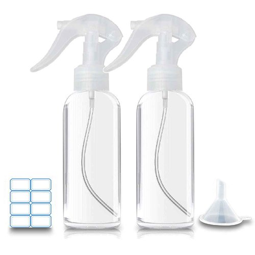 KwoKmarK Small Spray Bottles, Hair Spray Bottle 3.5oz/100ml Clear Plastic Fine Mist Travel Size Mini Empty Bottle Set Refillable Reusable Liquid Container for Essential Oils Water Squirt (2 Pack)