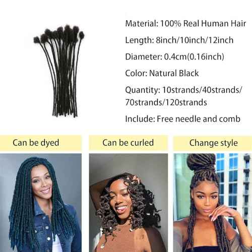 Long Loc Extensions Human Hair Dreadlock Extensions Dreads Extensions for Men Women 0.4 cm 18 Inch 30 Strands Handmade Permanent Locs Extension Natural Black Locs Hair Extensions Can be Dyed Bleached