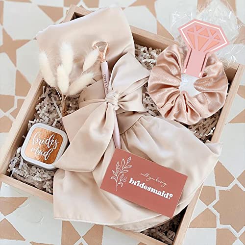 EOLUCC 8 PACK Bridesmaid Proposal Gifts Scrunchies Hair Ties Bachelorette Party Favors Gift for Bridal Wedding -To Have and To Hold Your Back (Beige & White)