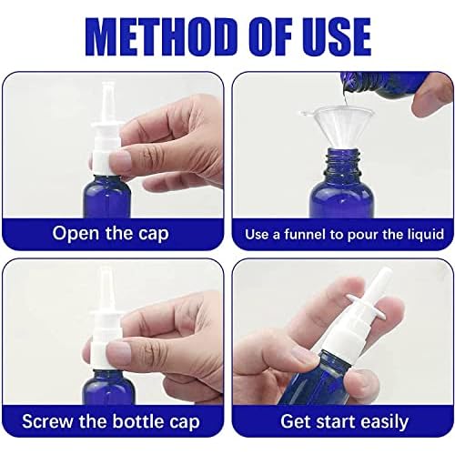Cupohus Nasal Spray Bottle, 3 Pcs 30ML/1oz Amber,Cobalt Blue,Green Glass Refillable Fine Mist Sprayers Atomizers, Travel Sized, Empty Nasal Sprayer with Funnels and Labels