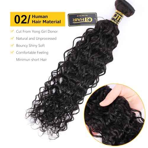QTHAIR Water Wave Human Hair Bundles (Natural Black,20") Burmese Curly Bundles 16A 100% Unprocessed Brazilian Virgin Human Hair Weave Wet and Wavy Bundles