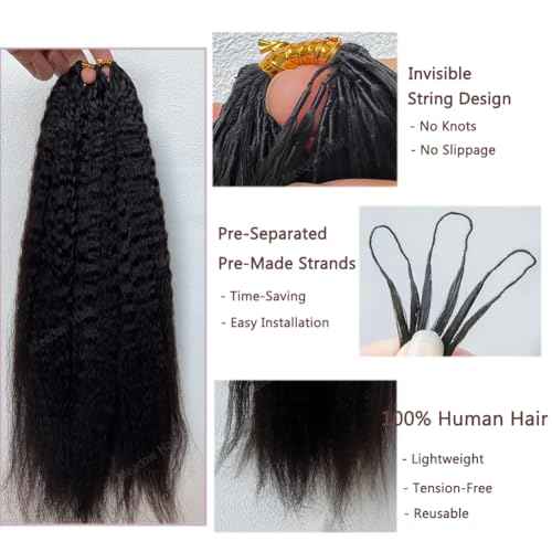 Kinky Straight Knotless Pre Separated Crochet Human Hair Extensions Pre Looped Braids Bundles With Threading Burmese Virgin Human Hair for Braiding Micro Link Meadow Hair 18inch 60g