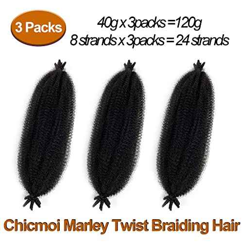 Marley Twist Braiding Hair 16 Inch Springy Afro Twist Hair 3 Packs Kinky Twist Hair for Braiding 1B Black Spring Twists Hair Curly Braiding Hair Extension for Black Women