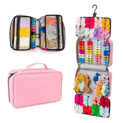 2 in 1 Newly Designed Headband & Hair Bow Organizer for Girls Display Bag - Large Capacity Girls Hair Accessories Organizer, Holds Hair Clips, and Hair tie with a Rotating Hook, Travel-Friendly.
