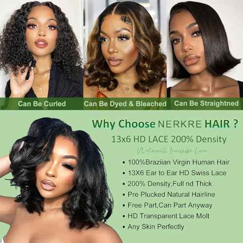 Bob Wig Human Hair 13x6 Body Wave Lace Front Wigs Human Hair 200% Density Wigs for Women (14 Inch)