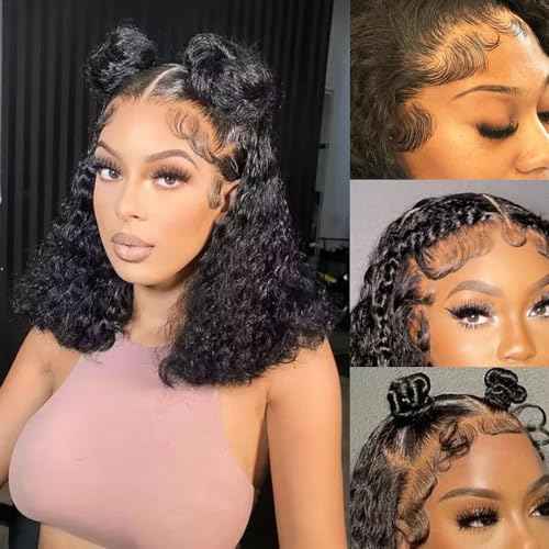Bob Wig Human Hair 13x6 Deep Wave Lace Front Wigs Human Hair HD Transparent Lace Frontal Wigs for Women Deep Curly Wig Pre Plucked 14 Inch