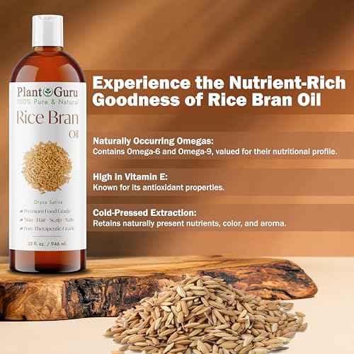 Plant Guru Rice Bran Oil 8 fl. oz. ? 100% Pure & Natural Carrier Oil for Skin, Face, Body, and Hair Moisturizing. Great for DIY Creams, Lotions, and Lip Balms.