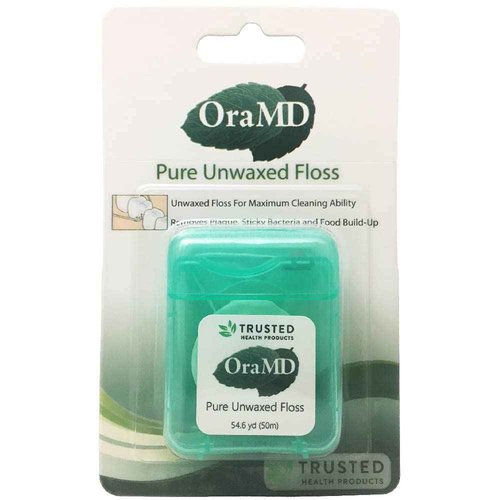 OraMD Oral Care Pure Unwaxed Dental Floss 54.6 Yards - PFOA-Free, Chemical Free, Shred Resistant - Unscented and Ultraclean Plaque Removal - Teeth and Gum Protection for Adults - Pack of 6