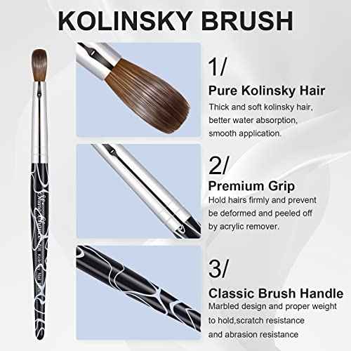Acrylic Nail Art Brush Size 8, 100% Pure Kolinsky Hair Oval for Application, Professional Extension Manicure Tool Striping Drawing Pen DIY Home Salon, Black