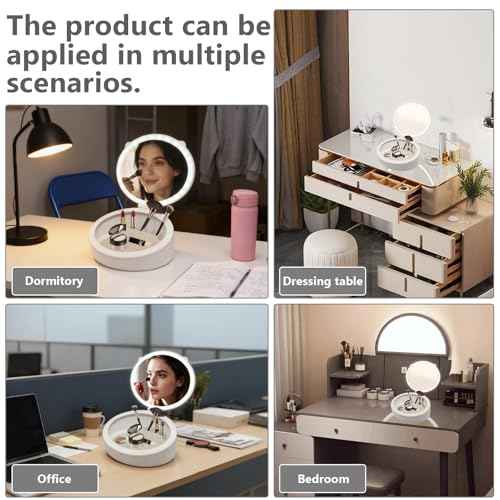 Makeup Mirror with Light, 4K high-Definition Touch Screen Travel Vanity Mirror with 3 Types of Lights, USB Charging, Detachable 3-inch 10x Magnifying Glass (White)