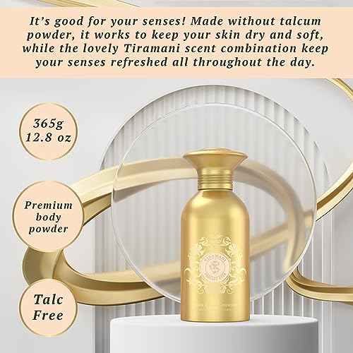 Talc-Free Body Powder for Women for Daily Use and After Bath with Fragrant Dusting Powder - Tiramani 365 g (Puff not Included)