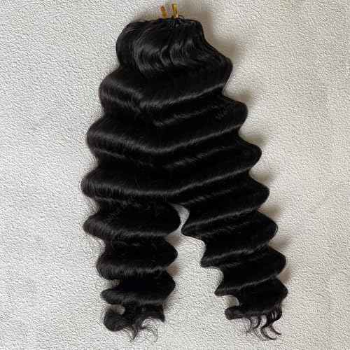 Deep Wave Crochet Human Hair Extensions Brazilian Virgin Feather Human Hair Bundles Pre Separated Braiding Hair Pre Looped for Boho Braids For Black Women Walnut Hair Natural Color 16inch 120g