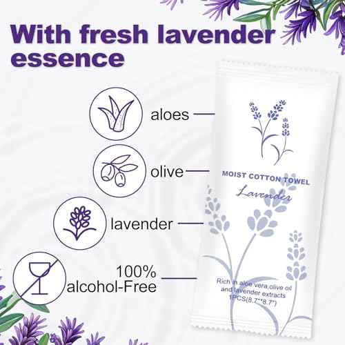 Moist Cotton Towel Bulk Moist Towelettes Individually Wrapped,White Towel Services,Refreshment Pre Moistened Towels for Dentist Travel Sport Party Hotel 400,Lavender