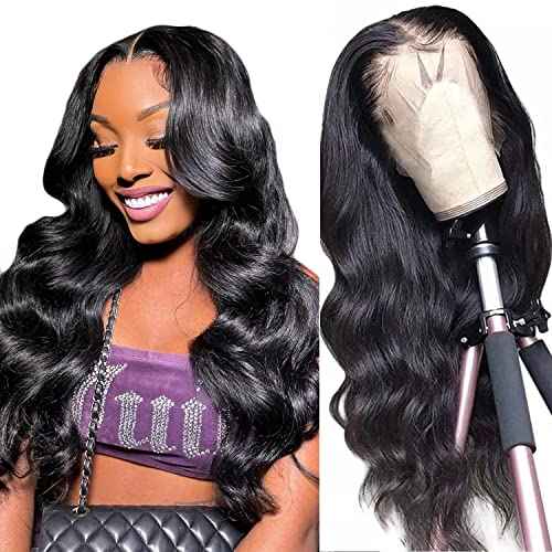 Body Wave Lace Front Wigs Human Hair Pre Plucked Glueless 13x4 HD Lace Frontal Wig with Baby Hair 180% Density Brazilian Virgin Human Hair (34 Inch) Lace Front Wigs for Black Women Natural Black