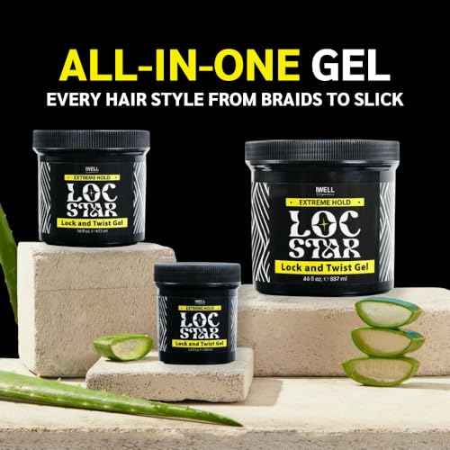 Loc Star Lock & Twist Gel | Extreme Hold for Locs, Twists, Braids & Edges | No Color, No Stain, No Flaking | Smooths Frizz | Clean, Fragrance-Free Formula | 30 fl oz