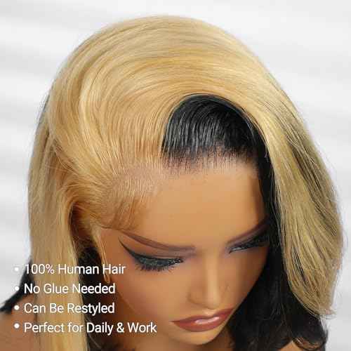 Yolissa Honey Blonde Wig Human Hair Short Blonde Wig Straight Wigs Human Hair 13x4 Lace Front Wigs Glueless Wigs Pre Plucked Pre Cut Wig For Women 12in