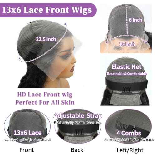 13x6 Lace Front Wigs Human Hair 200 Density Body Wave HD Lace Front Wigs Human Hair Pre Plucked Natural Color Glueless Wigs for Women 30 Inch