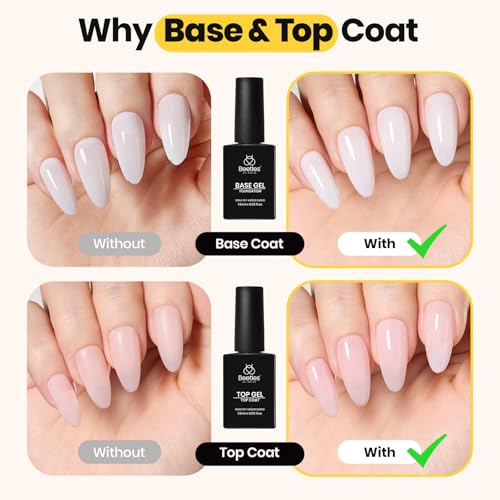 Beetles Builder Gel Set,3 Pcs 8 in 1 Nail Strengthening Apex Building Extension for Beginner DIY Salon at Home,Clear Builder Nail for Nails with Base and Top Coat Gel,UV & LED Lamp Needed