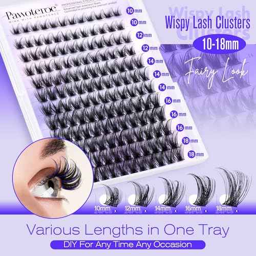 Pawotence Lash Clusters Wispy Cluster Eyelash Extensions 10-18mm Individual Lashes DIY Cluster Lashes Extension Soft Comfortable Eyelash Clusters with Thin Band